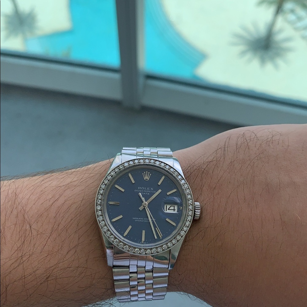 Rolex Perpetual Date Blue Dial Diamond bezel